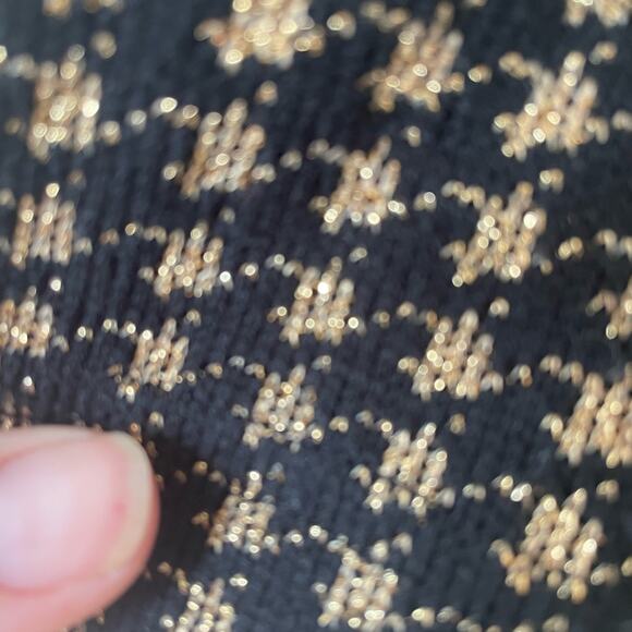 Vintage 80s Gold Metallic Houndstooth Bodycon Sweater Dress L - Picture 3 of 5